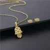 Wholesale European And American Couple Necklace Stainless Steel Simple Hollow Palm Necklace Earring Set