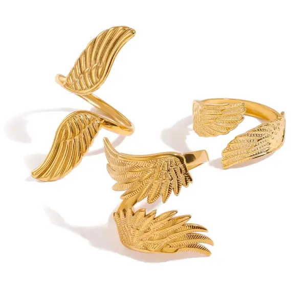 Wholesale 304 Stainless Steel Angel Wings PVD Coated 18K Real Gold Plated Real Gold Plated Simple Style Classic Style Waterproof Non Tarnish Open Rings