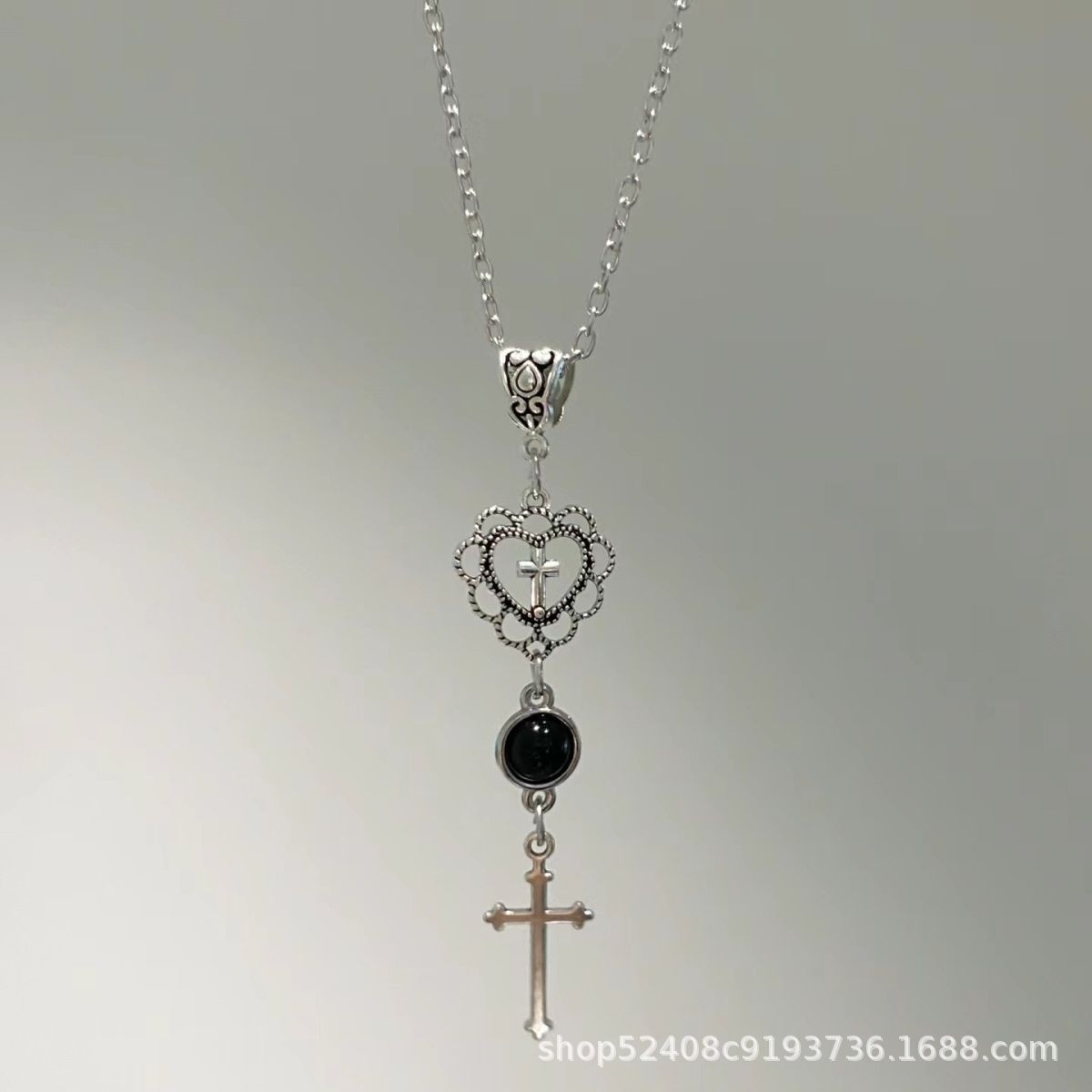 Wholesale Titanium Steel Love and Redemption Necklace Female Retro Niche Personality Diablo Sub-culture Spice Girl Cross Necklace Gift