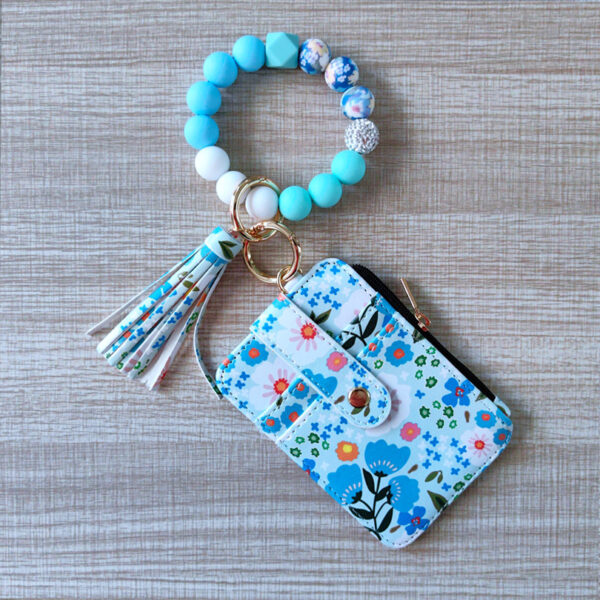 Wholesale Bracelet Keychain Card Bag Pu Flower Wallet Keychains