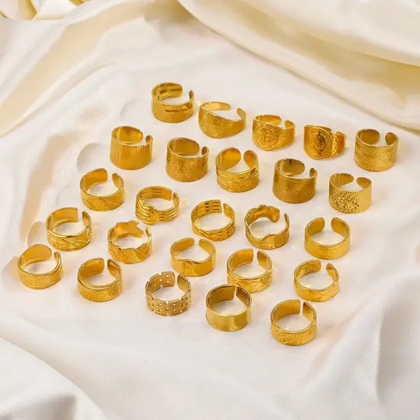 PVD Coated 18K Gold Plated Geometric 304 Stainless Steel Hip-Hop Waterproof Non Tarnish Open Ring