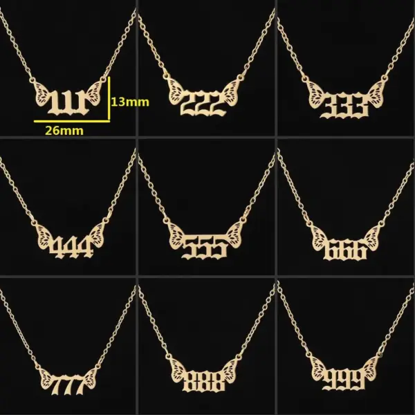 Wholesale Jewelry Fashion Number Wings 201 Stainless Steel 18K Gold Plated Plating Hollow Out Stainless Steel Necklaces
