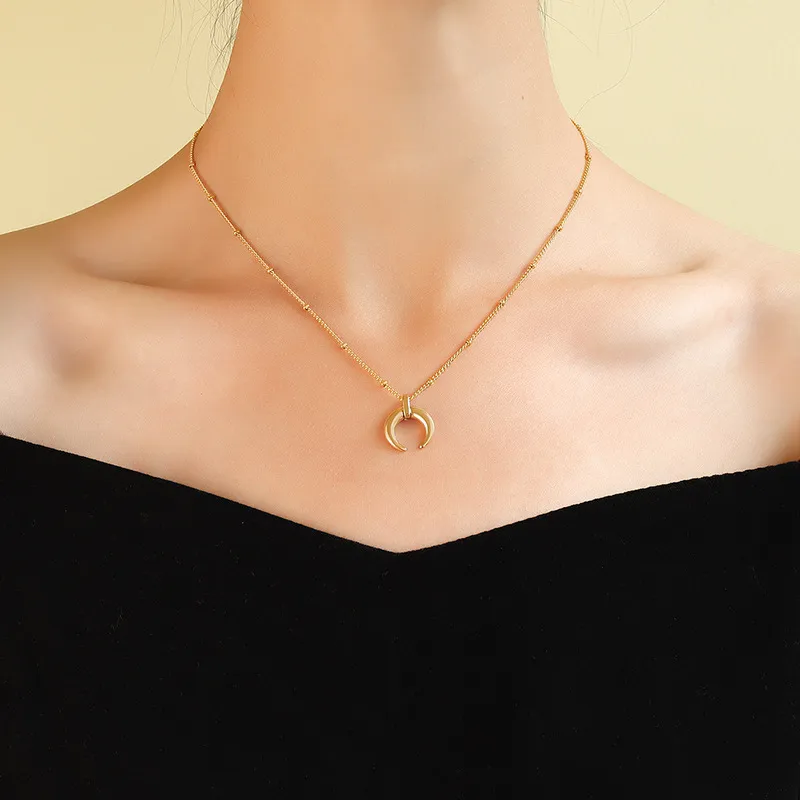 Wholesale PVD Coated Real Gold Plated 18K Gold Geometric 304 Stainless Steel Waterproof Non Tarnish 304 Stainless Steel Pendant Necklace