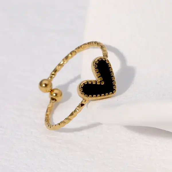 Wholesale PVD Coated Real Gold Plated 18K Gold Heart Shape 304 Stainless Steel Cute Vintage Style Waterproof Non Tarnish Open Rings