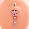 Wholesale Stainless Steel Pierced Pink Series Belly Button Ring Butterfly Heart Zirconia Embedded Belly Hoop Women's Fashion Jewelry