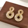 Wholesale Round Electroplated Stud Earrings For Women In Copper With 18K Real Gold Plated 0.03µm-0.05µm Thickness Featuring Zircon Inlay