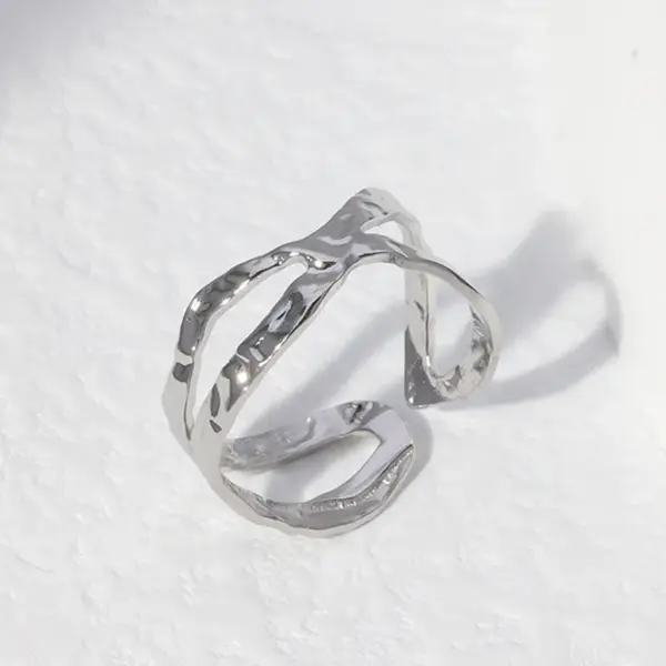 Wholesale PVD Coated Real Gold Plated Irregular Stainless Steel Fashion Waterproof Non Tarnish Open Ring