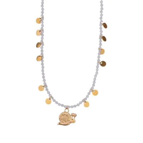 Wholesale Casual Elegant Lady Fish 304 Stainless Steel Natural Stone Beaded Chain Beaded Necklaces Wholesale