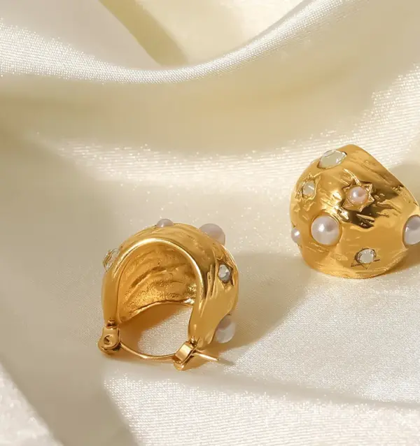 304 Stainless Steel Geometric PVD Coated Artificial Rhinestones Artificial Pearls 18K Gold Plated 18K Gold Fashion Waterproof Non Tarnish Plating Gold Earrings