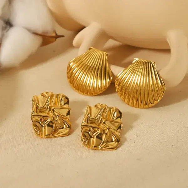 PVD Coated Real Gold Plated Shell 304 Stainless Steel Retro Waterproof Non Tarnish Ear Studs