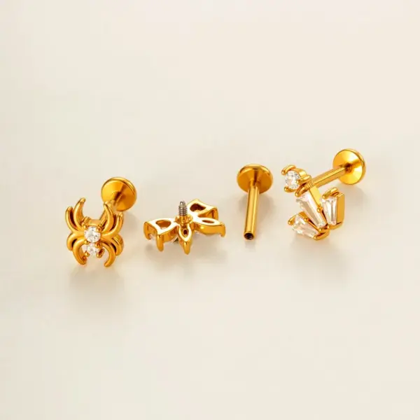 Wholesale Minimalist 316 Stainless Steel Internal Thread Micro Pave Zircon Fashion Spider Heart Lip Stud Ear Bone Stud Soft Cartilage Piercing Ear Jewelry