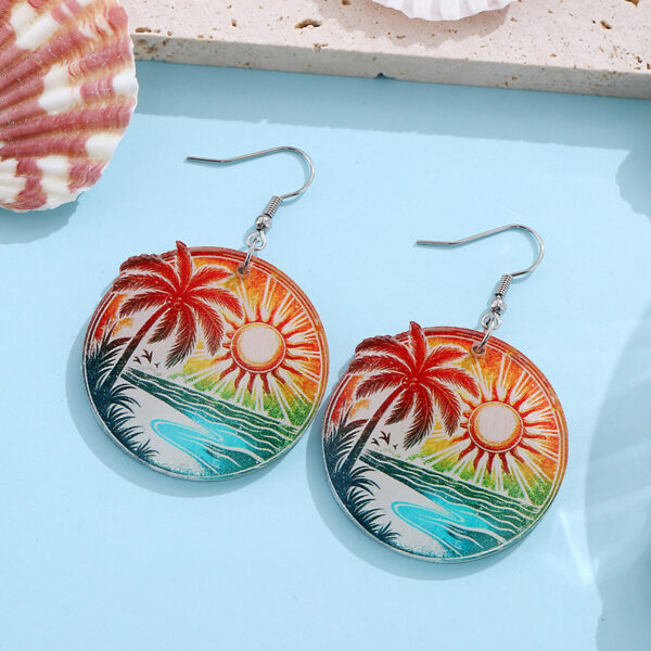 Wholesale Cross-border New Holiday Style Colorful Tropical Palm Tree Coconut Tree Sun Acrylic Pendant Earrings Beach Earrings