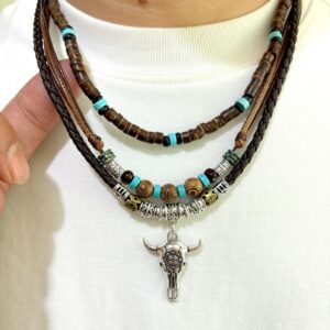 Wholesale Europe and the United States cross-border Amazon Heyin Temu AliExpress hot three-layer western wind cow head coconut shell turquoise