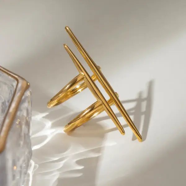 PVD Coated Real Gold Plated Parallel Double-Layer Lines 304 Stainless Steel Simple Style Classic Style Waterproof Non Tarnish Rings