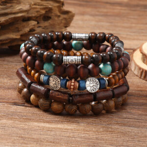 Wholesale Vintage Multi-Piece Wooden Bead Bracelet Set