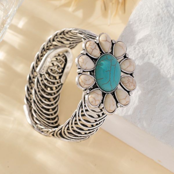 Wholesale Cross-border New Bohemian Style New Simple Fashion Oval Pattern Turquoise Green Bracelet