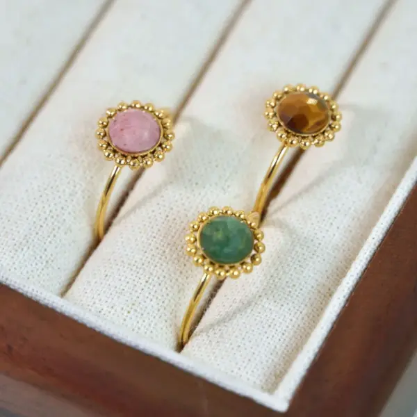 Wholesale Retro Geometric Titanium Steel Natural Stone Open Rings In Bulk