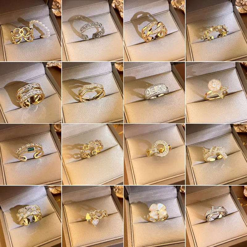 Wholesale Fashion Heart Shape Flower Bow Knot Copper Zircon Open Ring In Bulk