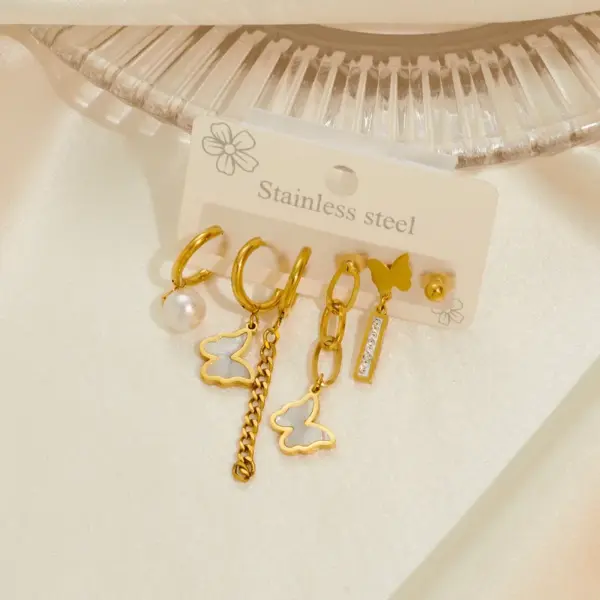 Wholesale 1 Set Modern Style Star Moon Heart Shape Plating Titanium Steel Drop Earrings Ear Studs