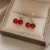 Wholesale 2023 New Style 925 Silver Red Cherry Earrings, Simple, Compact, Elegant and Versatile ins Style Ear Jewelry
