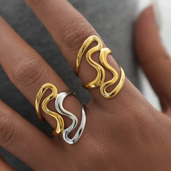 Wholesale Jewelry IG Style Simple Style Geometric Lines 304 Stainless Steel 18K Gold Plated Open Rings