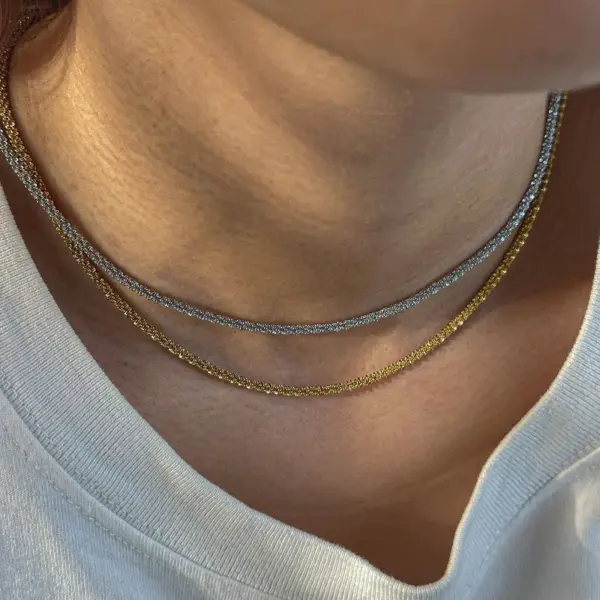 Wholesale 316 Stainless Steel Gold Plated Vacuum Electroplating (In-Furnace) Gold-Steel Color Unisex Sparkling Cauliflower Chain Necklace