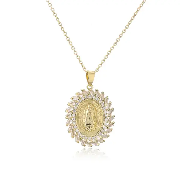Wholesale European And American Religious Jewelry Copper Micro-inlaid Zircon Virgin Mary Pendant Necklace