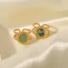 Wholesale Jewelry Retro Oval 304 Stainless Steel Natural Stone PVD Coated Inlay Open Ring