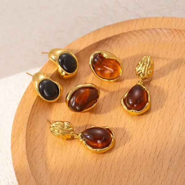 Wholesale Style Women's 316 Stainless Steel Bowknot Flower Colorful Geometric Spiral Pearl Inlaid 18K Gold Plated Vacuum Electroplating Furnace Baking Series Earrings