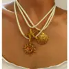Wholesale Fashion Trendy Stainless Steel Leaf Conch Sun High-End Necklace Knitted Silk Mesh Belt Necklace For Women