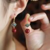 oly-a2bd10b8c638b0df227bc4821a1c641d Wholesale Arrival Cinnabar Lotus Earrings Women's Red Style Vintage Burned Blue Enamel Purple Gold Beads Earrings Earrings