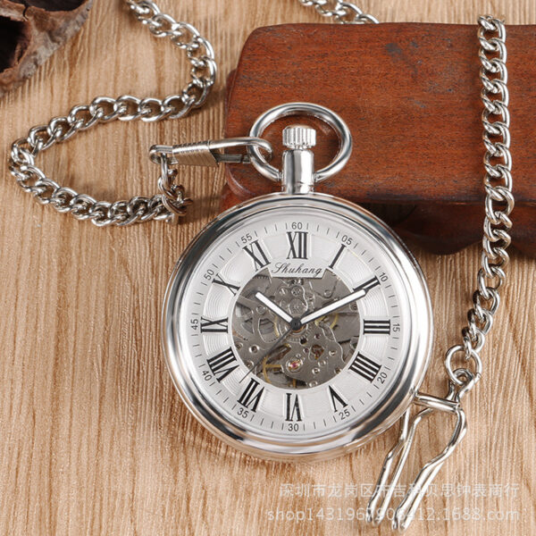 Wholesale Silver shell black Roman word automatic mechanical pocket watch men's and women's Gift watch retro mechanical watch a generation of hair
