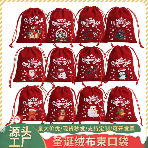 Wholesale Christmas Gift Bag Set Custom Drawstring Velvet Bag