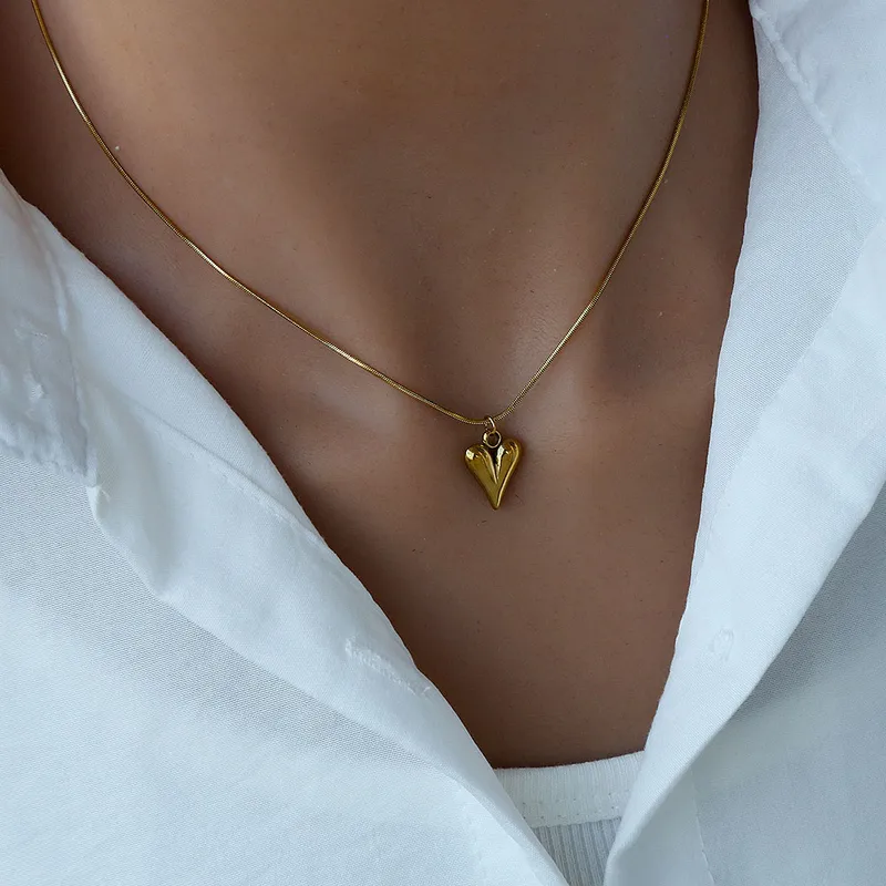Wholesale Jewelry IG Style Basic Exaerated Heart Shape 304 Stainless Steel Cuban Link Chain Curb Chain Necklace Choker