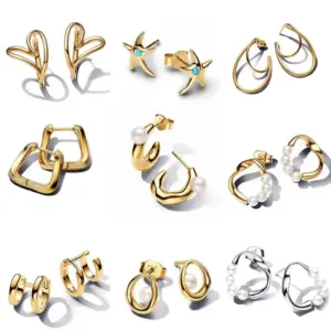 Wholesale Geometric Earrings Gold Silver Plated Stud Earrings Pearl Starfish Fashion Luxury Gift Elegant Romantic Simple Exquisite Zircon