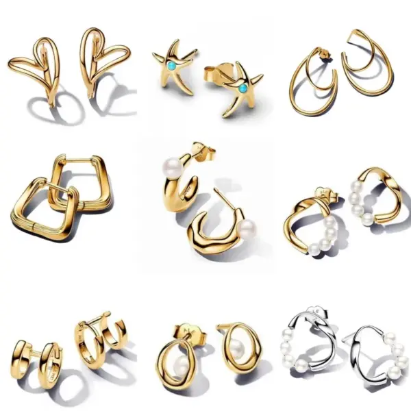 Wholesale Geometric Earrings Gold Silver Plated Stud Earrings Pearl Starfish Fashion Luxury Gift Elegant Romantic Simple Exquisite Zircon