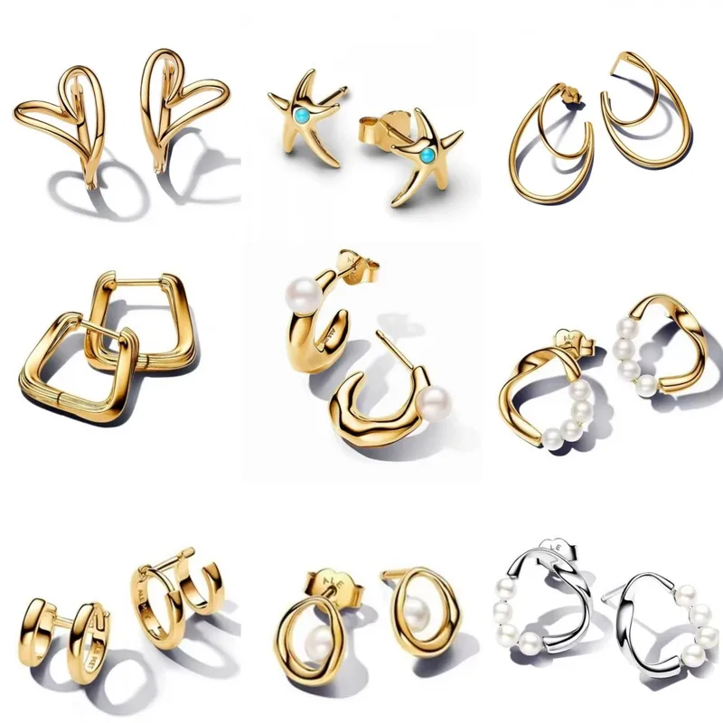 Wholesale Geometric Earrings Gold Silver Plated Stud Earrings Pearl Starfish Fashion Luxury Gift Elegant Romantic Simple Exquisite Zircon