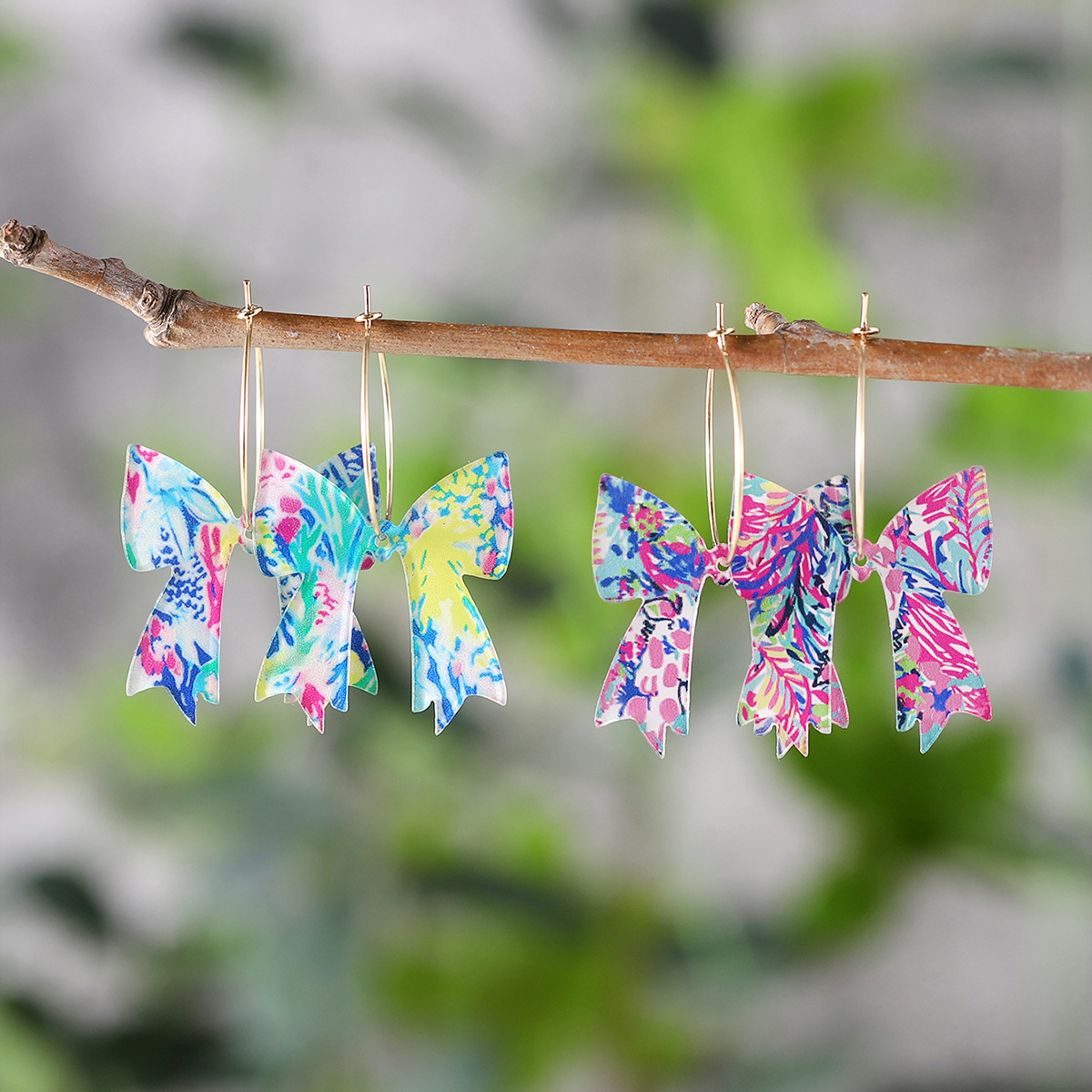 Wholesale Cross-border New Spring and Summer Colored Leaves Flowers Bohemian Bow Pendant Earrings Acrylic Earrings Gift