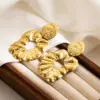 1 Pair Cool Style Round Leaves Flower Pleated 304 Stainless Steel 18K Gold Plated Stainless Steel Earrings