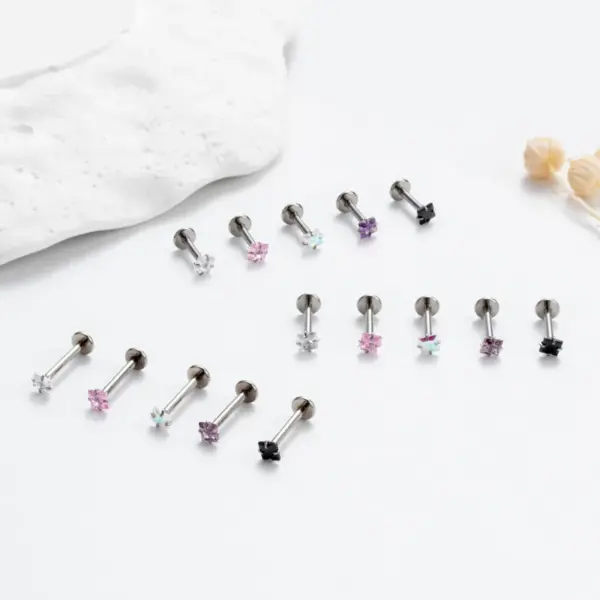 1 Piece 316L Stainless Steel Zircon Ear Cartilage Rings & Studs Square Waterproof Non Tarnish Surgical Steel Unisex