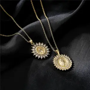 Wholesale European And American Religious Jewelry Copper Micro-inlaid Zircon Virgin Mary Pendant Necklace