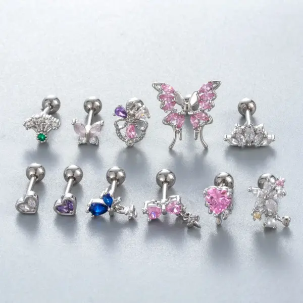 Wholesale 1 Piece Ear Cartilage Rings & Studs IG Style Vintage Style Simple Style Heart Shape Flower Butterfly 316L Stainless Steel Copper Waterproof Non Tarnish Surgical Steel Zircon Ear Cartilage Rings & Studs