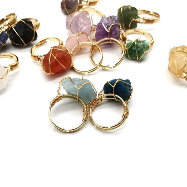 Women'S Metal Plating Healing Geometric Natural Stone Open Ring Healing Crystals Jewelry