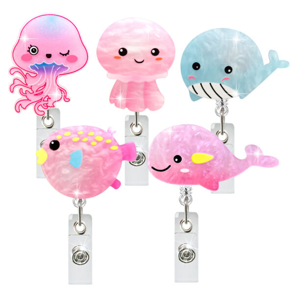 Wholesale New Summer Jellyfish Dolphin Cute Telescopic Clip Easy Pull ID Buckle Rotating Medical Gift Scroll Easy Pull Buckle