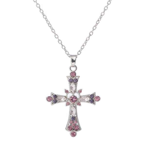 Wholesale Gothic Bohemian Style Crystal Diamond Color Cross Pendant Festival Jewelry Girl's Collarbone Necklace