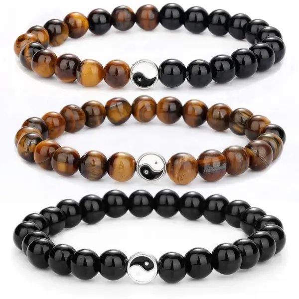 Wholesale Simple Style Round Alloy Natural Stone Beaded Bracelets 1 Piece