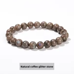 Natural Coffee Glitter Stone Bracelet / Diameter 10.1-10.8mm (about 17-19 Pieces)