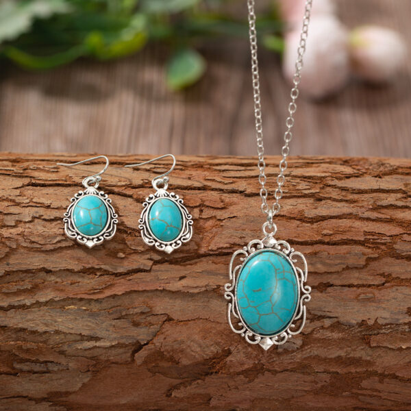 Wholesale Cross-border European and American Bohemian Style Turquoise Necklace Earrings suit Fashion Texturous Earrings Temperament Jewelry