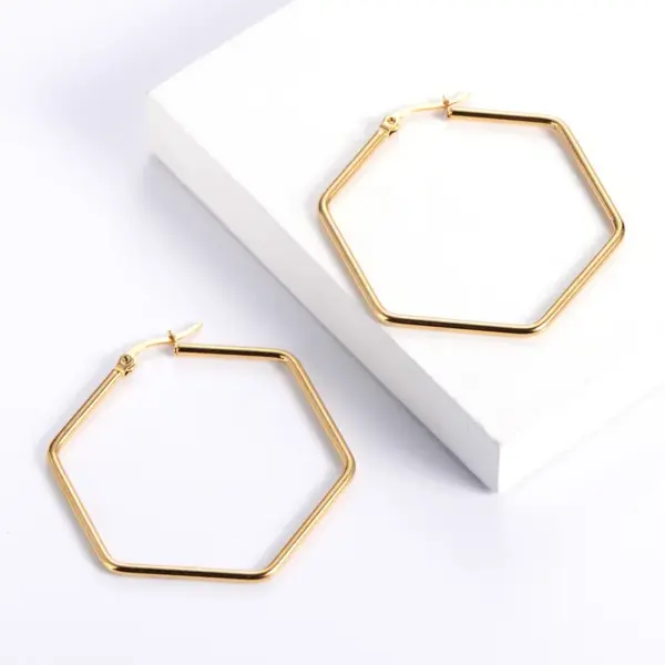 1 Pair Fashion Hexagon Plating 304 Stainless Steel 18K Gold Plated Stainless Steel Earrings