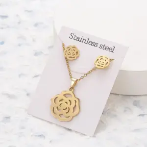 1 Set of Peony Ear Stud Necklace Set [B18-0102】